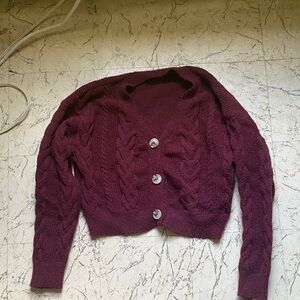 Women's Cable Knit Cardigan Sweater - Burgundy